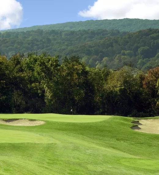 A view of the mountains from the fairway at Minerals Golf Club at Crystal Springs Resort