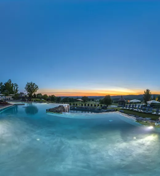Panoramic view of a sunset at vista 180 pool.
