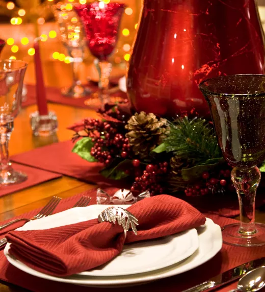 Decorative table set for Christmas dinner