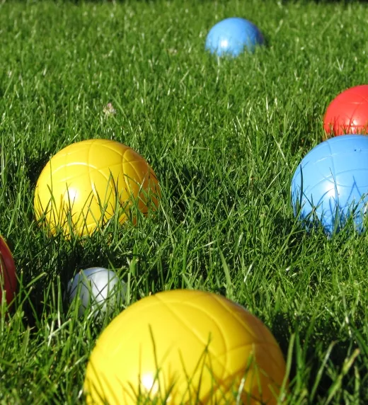 Soccer balls on grass.